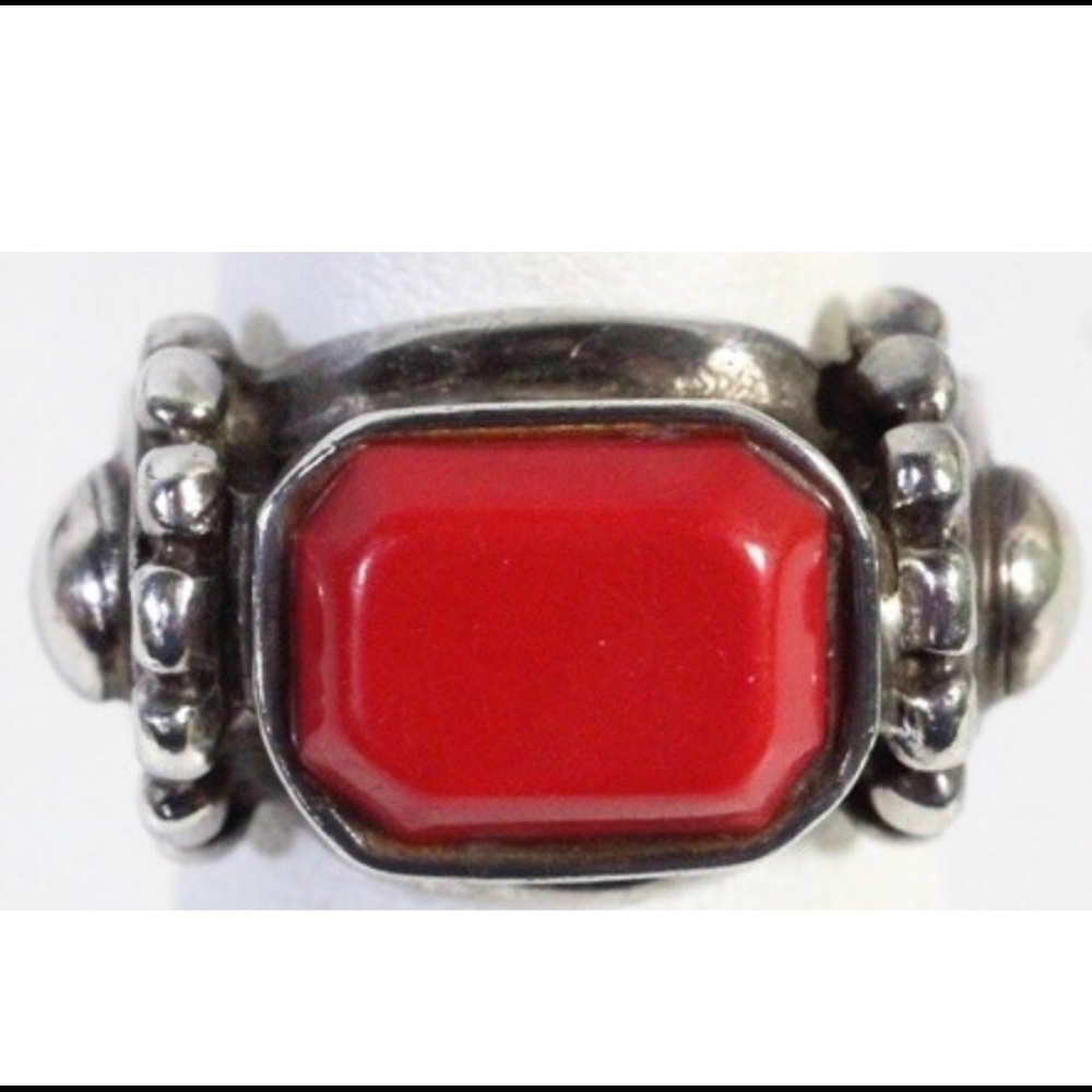 Handmade Bali style Artisan .925 earth friendly faux coral ring Sz 6